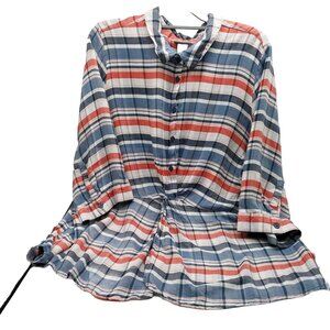Catherines Top Plaid Tunic Pullover Blue Pink Size 2XL